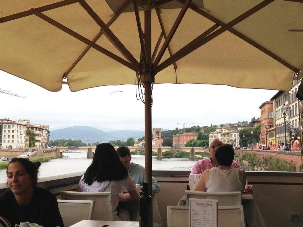  Signorvino: resting our feet at a wine bar overlooking the Arno River. 