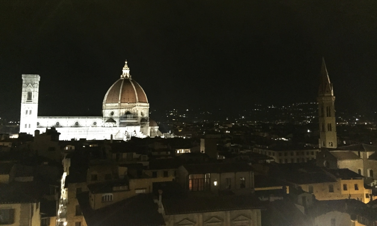  Palazza Vecchio: sweeping views of Florence at night from the Battlement area.  